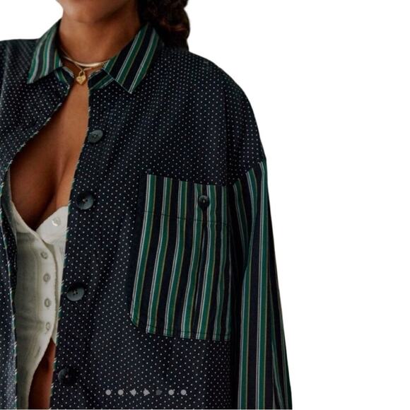 Free People Intimately Milk & Cookies Oversized PJ Shirt XS Button Up Lounge Top - Picture 4 of 11